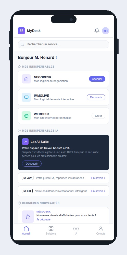 Interface mobile du hub de services