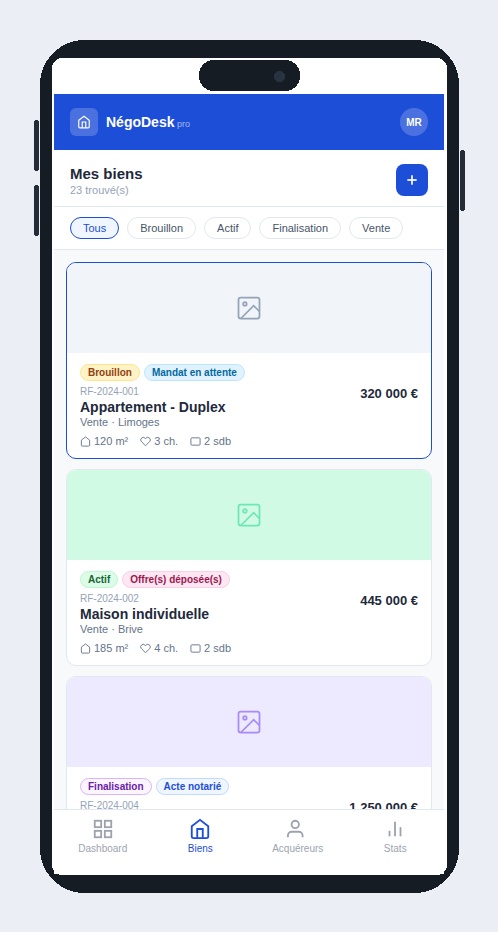 Interface mobile de gestion des biens